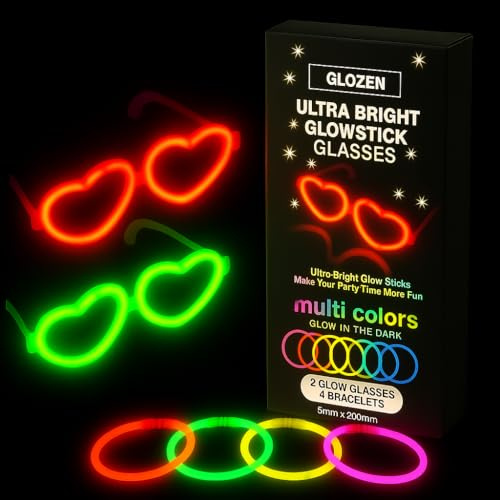 Hochwertige Halloween-Party-Leuchtbrille für Kinder und Erwachsene, 2 Stück herzförmiger Rahmen, Premium-Leuchtstäbe, 20,3 cm, Großpackung für Halloween, 2 x Halloween-Leuchtgläser und 4 Armbänder