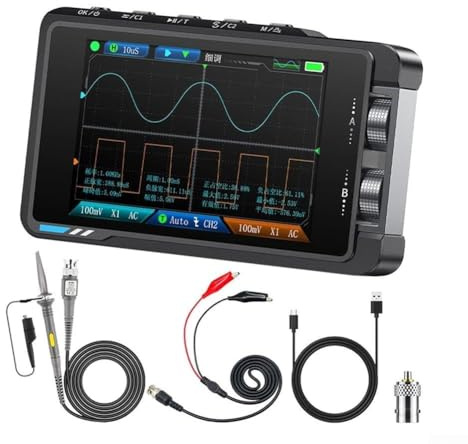 URPIZY DS215H Digitales Oszilloskop 50MHz Handgerät Mit IPS Bildschirm 250MSa/s Abtastrate Dual Channel Signalgenerator Mit Lithium Akku Für Elektronische Messungen(DS215H as standard)