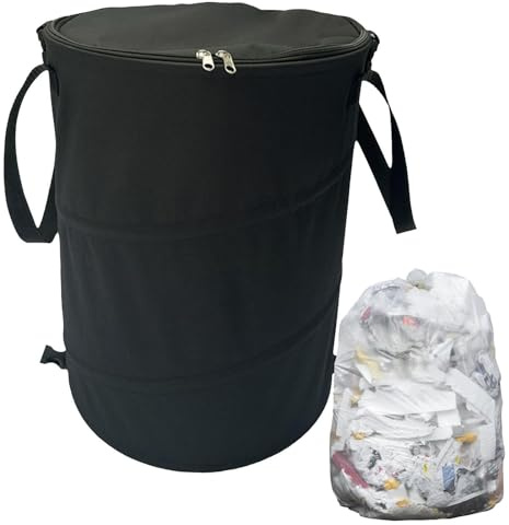 Nbbwwu 37L Camping Trash Can, Pop-up Waste Bag With Lid, Collaps-ible Leaf Bin, Yard Rubbish Bin, Portable Trash Can, Reusable Foldable Utility Container For Outdoor