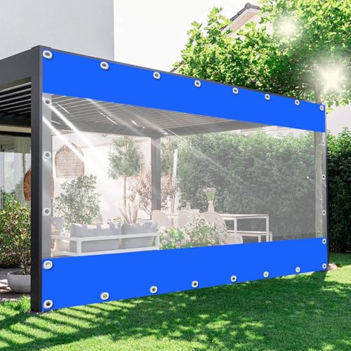 KGUDYS Panneaux Latéraux De Bâche pour Pergola Gazebo étanches,Bâche en Vinyle Clair Résistant De 0,5mm-550g/㎡,Bâche en Tissu PVC Durable,Rideaux D'extéieur Weatherproof,Blue-2.2x3m(7.2x9.8ft)