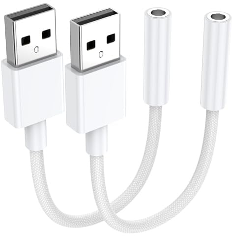 KAYQINHO 2 Pack USB to 3.5mm Audio Jack Adapter, Audio Aux Cable External Stereo Sound Card, USB to 3.5mm TRRS Female Headset for PS5 PS4 Headphone PC Laptop Linux Desktops and More Device