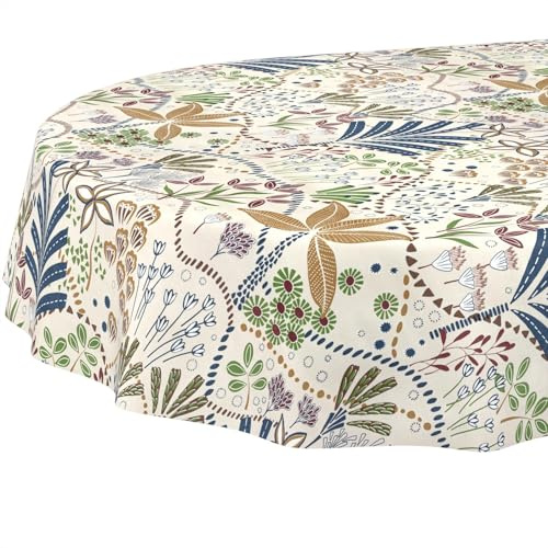 Wachstuchtischdecke Tischdecke abwaschbar Wachstischdecke pflegeleicht wasserabweisend Lotuseffekt Gartentischdecke Ethno Oval 220 x 140 cm Schnittkante