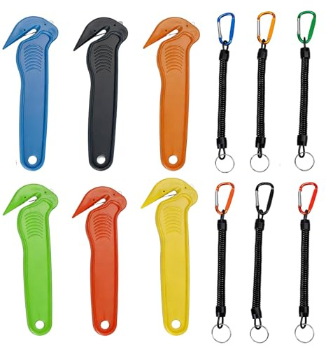 PAPAcroscoma 6Pcs Box Cutters 6 Coil Key Chains | Cardboard Cutter Box Opener for Packaging, Slitting Bubble Wrap, Stretch Film & Plastics
