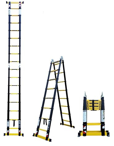 Échelle-escabeau Télescopique Woerther® – Double Fonction - Aluminium 7175T6 & Graphite - Norme EN131-6 – Ultra Stable, Légère et Compacte – Garantie 5 Ans (5 mètres)