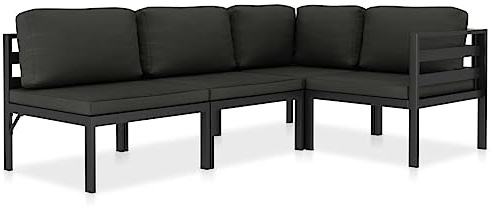 JHQHSM 4-TLG. Garten-Lounge-Set mit Kissen aus Aluminium in Anthrazit – Modulares Sofa für Terrasse und Garten, Wetterfeste Outdoor-Möbel mit Polsterkissen für Entspannung