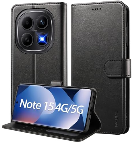 WAURZ Hülle Handyhülle für Xiaomi Redmi Note 15 4G/5G, Schwarz | Klapphülle Klappbar Leder mit Kartenfach, Komplettschutz Schutzhülle Tasche Flip Case Handytasche Stoßfest Fallschutz Cover