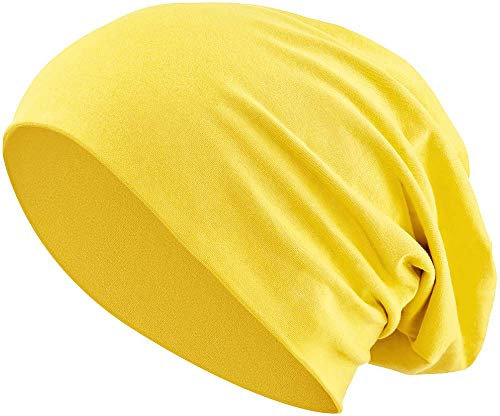 Jersey Baumwolle elastisches Long Slouch Beanie Unisex Mütze Heather in 35 (3) (Yellow)