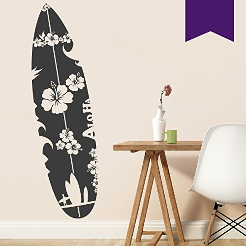 WANDKINGS Wandtattoo - Surfbrett mit Blumen - 30 x 100 cm - Violett - Wähle aus 5 Größen & 35 Farben