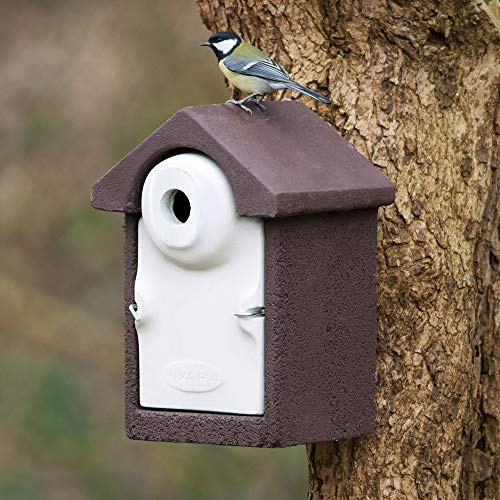 CJ Wildlife Nistkasten – Nistkasten für Vögel draußen wetterfest – Holzbeton Woodstone Braun – Einflugöffnung 32 mm – für Meisen, Kleiber, Feldsperlinge