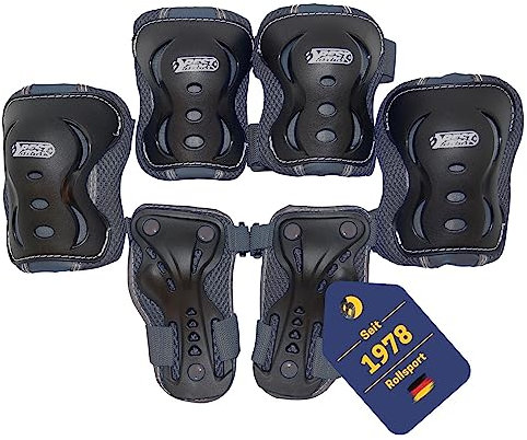 Best Sporting Schützer Set HQ für Kinder I Ellenbogenschoner / Handrückenschoner / Knieschoner in Größe M I hochwertiges Skater Schützer Set in Grau I Robustes & stabiles Schonerset