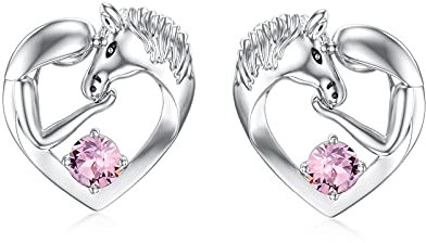 Pferde Ohrringe Sterling Silber 925 Mädchen Kinder Ohrstecker, Pferde Schmuck Geburtstagsgeschenke für Mädchen Frauen Tochter Enkelin (Rosa)