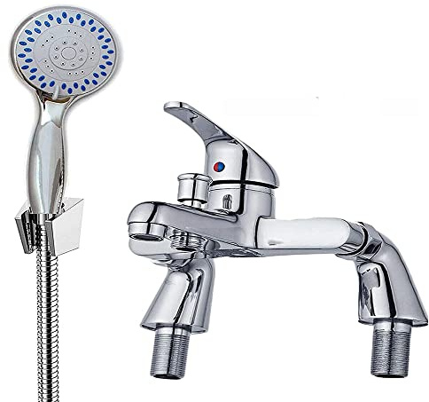 Bathroom Shower Mixer Tap Modern Chrome Solid Brass Curved Single Lever Bath Shower Mixer Kit Tap with 3 Modes Water Spray Handset Wall Bracket