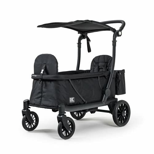 KETTLER Klappbollerwagen COMPACT in Schwarz | Tablett & Getränkehalter GRATIS | Faltbar mit Sonnenverdeck | Platzsparend (Flur & Auto) | Wendig & leicht fahrbar | Robust | 70kg Traglast | 1-2 Kinder