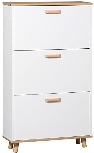 HOMCOM Meuble à Chaussures étagère à Chaussures Style scandinave 3 abattants Aspect Bois - 70 x 23,5 x 122 cm - Blanc