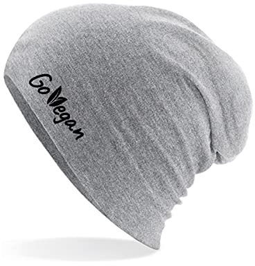 huuraa Beanie Go Vegan Blätter Damen und Herren Mütze Heather Grey mit Motiv für alle Veganer:innen Geschenk Idee für Freunde und Familie