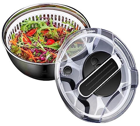 UGCER Salatschleuder-Dörrgerät aus Edelstahl – Effizientes Trocknen von Gemüse und Obst, großes Fassungsvermögen, doppellagiger Abflusskorb, rutschfeste Basis