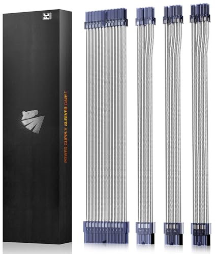 AsiaHorse PSU Kabelverlängerung, PC Sleeved Cable Kit für GPU/CPU, 16AWG Netzteil Cable Extensions mit Kabelkämmen, 24PIN/ (6+2) PIN/ (4+4) PIN Kabelmanagment, 30CM, Transparentes Silber
