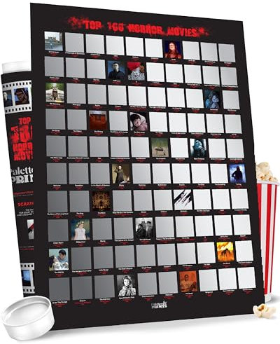 Top 100 Horrorfilme Rubbelposter – Horrorfilm-Poster – Atemberaubendes Kunstwerk von Hand – Horror-Merch-Geschenk für Horrorfilm-Liebhaber – Gruselfilm-Poster – Horror-Film-Erinnerungsstücke –