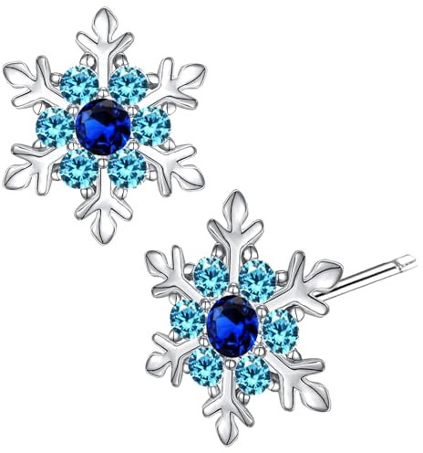 Mädchen Kinder Damen Ohrringe 925 Silber Schneeflocke Stern Ohrstecker rosa pink türkis blau (Türkis-Blau)