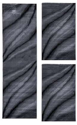 Carpetsale24 Bettumrandung Schlafzimmer 3 teilig Kurzflor Teppich Schwarz Bettvorleger Schlafzimmer Bettset: 2 St. 80x150 cm | 1 St. 80x300 cm - Flauschiger Teppich Läuferset Weich Moderne Design