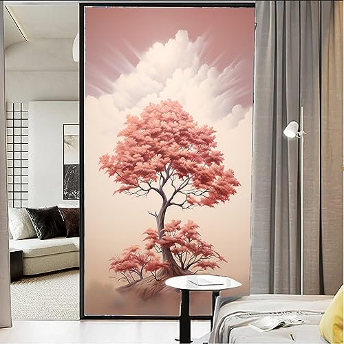 Glam Sichtschutzfolie mit Herbstbaum, moderner Retro-Buntglas-Fensterabdeckung, statisch haftende Fensterfolie für Zuhause, Büro, Geschäfte, 80 x 140 cm (B x L), Weiß