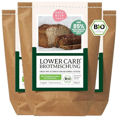 Keto Brot Backmischung – vegane Lower Carb Eiweißbrot Brotbackmischung mit wenig Kohlenhydraten – proteinreich für ketogene Ernährung – für Ofen, Brotbackautomat & Brötchen – Bake with Love - 3er Pack