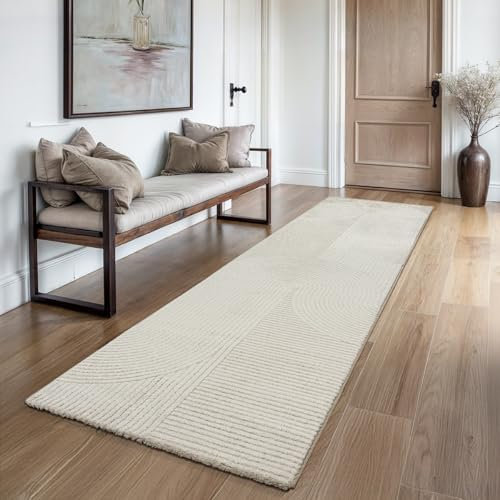 the carpet Everest - moderner Kurzflor Teppich Wohnzimmer Schlafzimmer mit Hoch-Tief-Effekt, 3D Effekt, hohe Flordichte und angenehm weich, Panglao Design, Beige, 80 x 300 cm