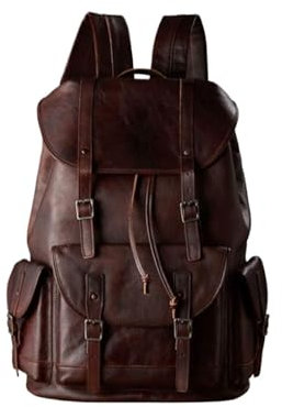 Lejdi Mochilas de cuero genuino, bolsos de viaje, bolsos for computadora portátil, mochilas casuales for hombres, bolsos for computadora, maletines de 18,9 pulgadas(Brown)