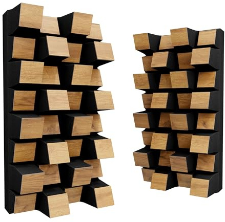 Pack de 2 difusores acústicos | Difusor 2D con absorción sonora | 50 × 25 cm | Panel decorativo para pared | Control acústico y reducción de eco | Color: [Sirius-HALF | Roble]