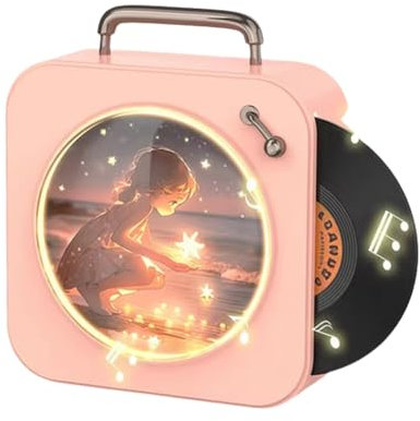 Vocdikficy Vintage-Bluetooth-Player, Stereo-Sound, Stereo-Soundeffekte, Radio, Schallplatte, Kleine Stereoanlage, Heim-CD-Player, Rosa