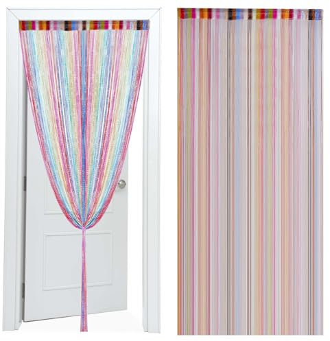 GBKDQQ Cortina de hilos, 2 unidades de 100 x 200 cm, multicolor, 20 colores, cortina para puerta de terraza, protección contra moscas, puerta de terraza, separador de habitaciones, decoración para