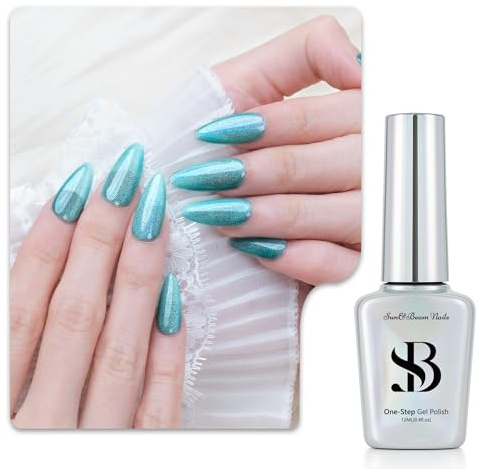 Sun&Beam Nails One-Step Gel Nagellack 3-in-1 Magnetisch 12ml|Ohne Base & Top Coat|UV-Licht empfohlen|Leicht zu entfernen (#728 Eisblau Funkeln)