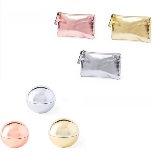 Lippenbalsam, 30 Stück und 30 metallische Geldbörsen, Kugel-Lippenbalsam, SPF15 und Vanilleduft, Gastgeschenke zu Hochzeiten, Kommunionen, Taufen und Partys