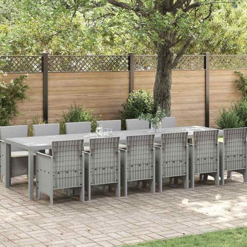 QUAHEAS Garten Essgruppe 13-teilig, Hellgrau Polyrattan, Modernes Outdoor Dining Set für Terrasse & Balkon, UV-beständig, Leichtgewicht für 12 Personen