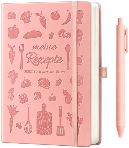 UNIANE Carnet de recettes à compléter,format A5,livre de cuisine à remplir soi-même,livre de recettes vierge avec index et table des matières,livre de cuisine DIY pour soi ou à offrir (Rose)