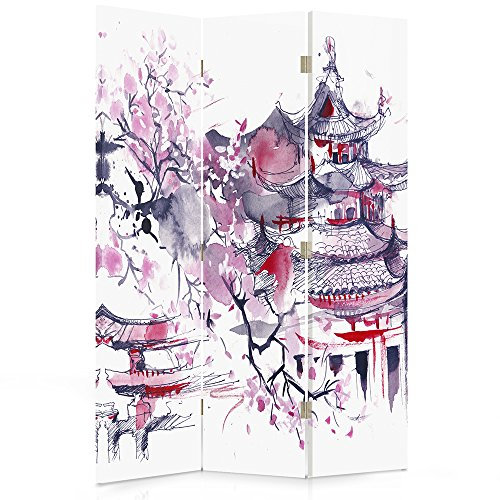 Feeby Paravent Cerisier Japonais 110x150 cm Une Seule Côté Cloison de séparation Écran Pliant Foto Paravent Interieur Décoratif Mur Espagnol Impression sur Toile Chambre d'enfant Salon Bureau Violet