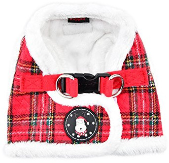 Puppia Christmas Harness - Soft vest harness for Christmas -Harness for small and medium dogs - Checkered Red