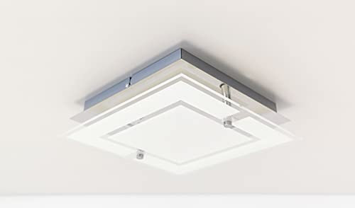 Trango 3103 IP44 Feuchtraum LED Deckenleuchte Eckig *IVY* aus Metall mit Design Motive bedrückt Glas Lampenschirm, in 3-Stufen dimmbar Badezimmer Deckenlampe, Wandleuchte, 12 Watt warmweiß LED Modul