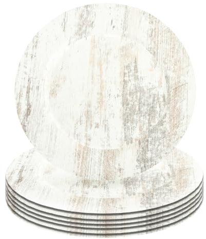 Koyal Wholesale Shabby White Faux Wood Charger Plates, 4-Pack