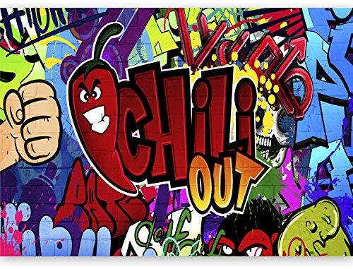 murando Fototapete selbstklebend 490x280 cm Tapete Wandtapete Klebefolie Dekorfolie Tapetenfolie Wand Dekoration Wandaufkleber Wohnzimmer Graffiti bunt Chili i-A-0114-a-a