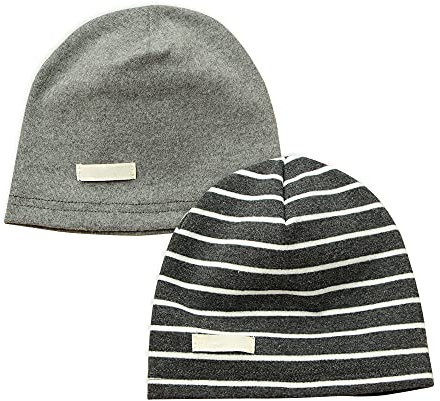 LACOFIA Baby Jungen Beanie Mütze Kinder Weiche Baumwolle Strickmützen Kleinkind Hut 2 Stücke Dunkelgrau L/3-7 Jahre