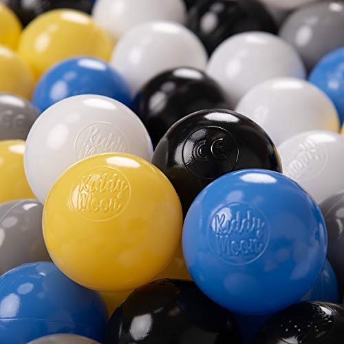 KiddyMoon 100/6Cm ∅ Balles Colorées Plastique pour Piscine Enfant Bébé Fabriqué en EU, Noir/Blanc/Gris/Bleu/Jaune
