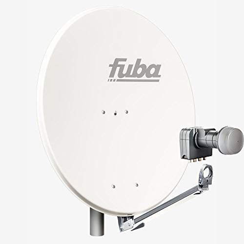 Fuba Satellitenschüssel Komplettset 4 Teilnehmer DAL 804 W - Sat Komplettanlage Fuba DAL 800 W Alu Sat-Schüssel/Sat-Spiegel weiß + Fuba DEK 417 Quad LNB 4-Fach - HDTV, UHD(4K/8K), 3D