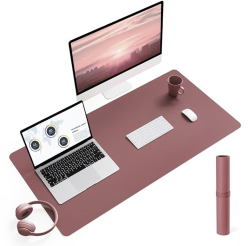 YSAGi Non-Slip Desk Mat, Waterproof Large Mouse Pad 90x43 cm Dark Pink | Protects From Scratches, Stains, Spills, Ultra-Thin for Precise Mouse & Writing, Easy-Clean for Office, Home, Decor