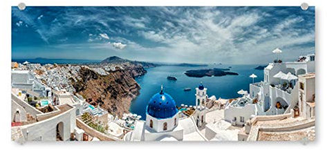 artboxONE Acrylglasbild 120x40 cm Reise Santorini Bild hinter Acrylglas - Bild griechenland Architektur Europa