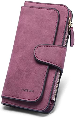 Portefeuille Femme Grande Capacite Femme Portefeuille PU Cuir Porte-Monnaie Elégant avec 16 Porte-Cartes y Compris 2 fenêtre d'identification, Porte-Cartes Zippé Porte-Monnaie pour Femme (Fuchsia)