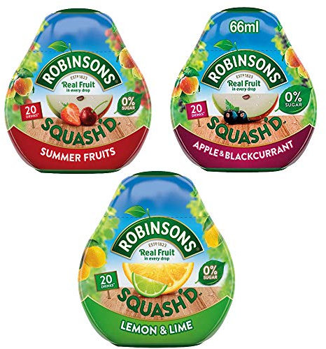 Robinsons Squash'd Pomme & Cassis – Citron & Lime – Fruits d'été – Sans sucre ajouté (66 ml) – Lot de 3