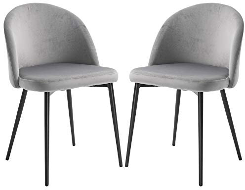 HOMCOM Pack de 2 Sillas de Comedor Tapizadas en Terciopelo Sillas de Cocina con Respaldo Acolchados Patas de Metal Carga 90 kg para Salón 49x50x77 cm Gris