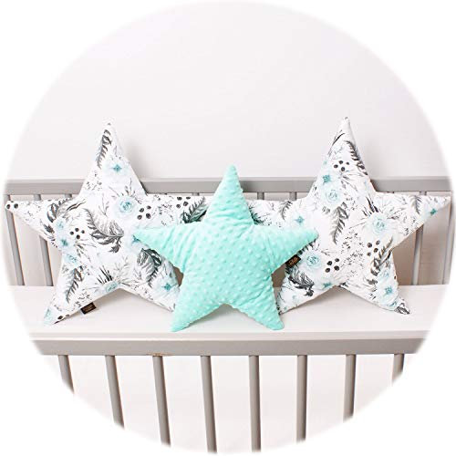 PaLulli 3 Pack Kissen Set Stern Sternchen Zierkissen ø 40cm u. 2 x ø 50cm Kinderzimmer Zimmer Deko Sternkissen Baby Dekokissen mit Füllung für Schlafzimmer Babyzimmer Kinderbett (Garden Mint)