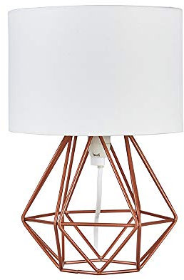 MiniSun | Small Modern Copper Metal Basket Table Lamp with a White Fabric Shade | Table Lamps, Home Décor & Improvement Essential | Includes 4W LED Bulb [3000K Warm White]